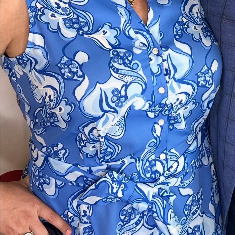 J. McLaughlin Blue and White Floral Belted Jumpsuit